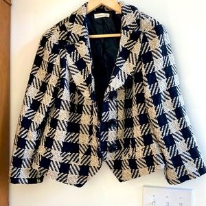 Coldwater Creek 14P silky slub yarn lined blazer coat 14O ecru Black white plaid